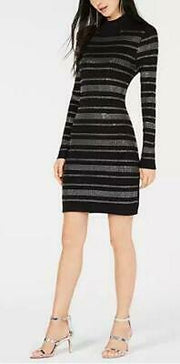 Bar III Rhinestone-Stripe Sweater Dress, Size XXS/Black