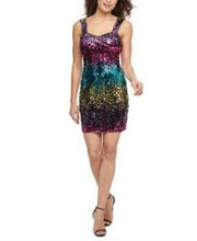 Guess Womens Purple Sequined Color Block Sleeveless, Size 2