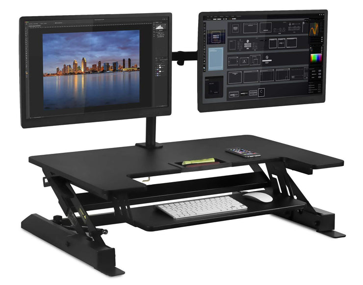 Mount-It! Sit Stand Workstation Standing Desk Converter with Dual Monitor Mount