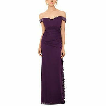 Betsy & Adam Womens Dress Off Shoulder Bling Gown , Size 4