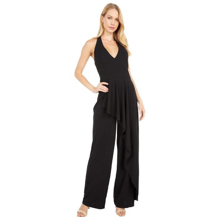 Bebe Scuba Crepe Jumpsuit, Black, Size XL