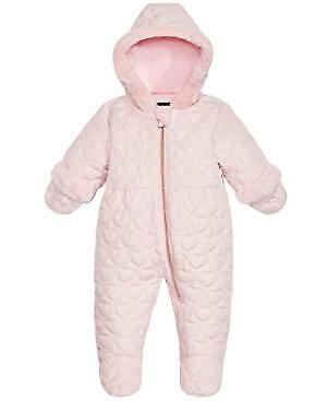 S Rothschild & Co Baby Girls Hooded Quilted-Heart Footed Pram with Faux-Fur Trim
