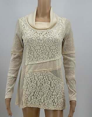 RXB Embroidered Beige Long Sleeve Tunic, Size Small