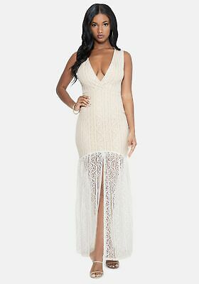 Bebe L/S Hi Low Lace Maxi Dress, Size Small