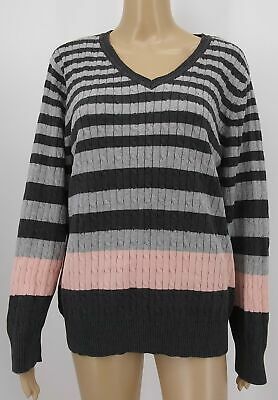 Karen Scott Womens Pink Gray Striped Cableknit Sweater V Neck, Size XXL