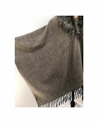 Charlie Paige Faux Fur Brown Cape with Fringe One Size