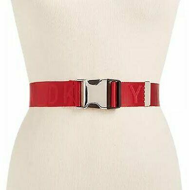 DKNY Seat Belt-Buckle Logo Belt, Size M-L/Red