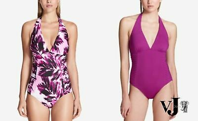 Calvin Klein Printed Side-Pleated Halter One-Piece Swimsuit