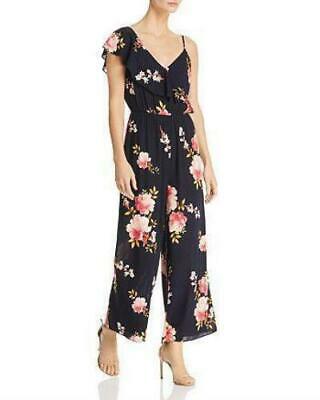 Aqua Asymmetric Floral Wide-Leg Jumpsuit, size Small