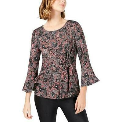 NY Collection Womens Petites Paisley Knot Front Blouse,Size PXL