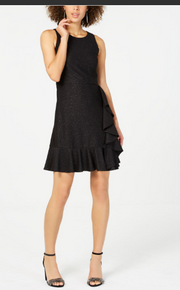 Nine West Women's Black Ruffled Glitter Sheath Dress, Size 6