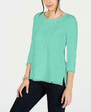 Charter Club Cotton Lace-Trim Top, Size Large/Aqua Gloss