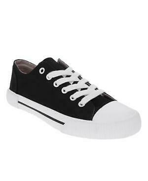 Women Sugar Paige White No Tie Lace Up Canvas Sneakers Black Denim Shoes 6 M