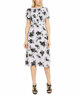 Michael Kors Womens Pleated Floral Short Sleeve Dress, Size Large