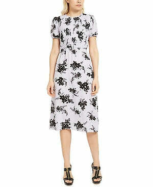 Michael Kors Womens  Pleated Floral Short Sleeve, Size Large