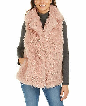 Inc Shaggy Faux-Fur Duster with Collar,Size Small