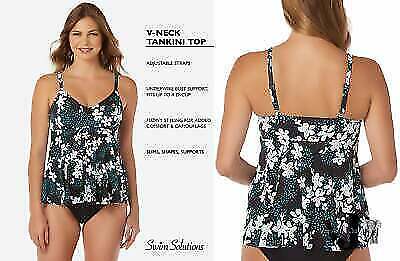 Swim Solutions Garden Confetti Underwire Babydoll Tankini Top,  Size 8