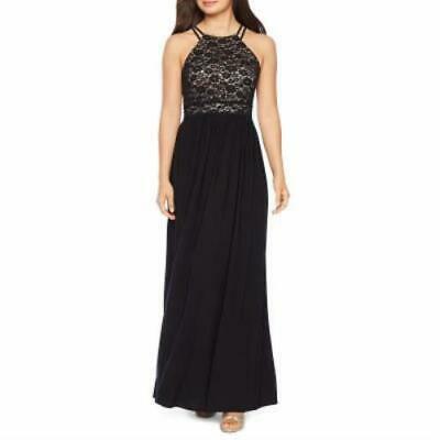 Nightway Lace Solid Sleeveless Halter Full-Length Evening Dress, Size 10