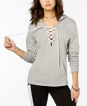 Material Girl Active Juniors Lace-Up Pullover Hoodie, Size Small/HeatherPlatinum