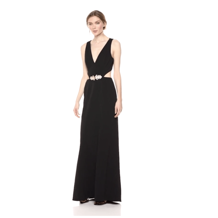 BCBG Max Azria Brooch-Trimmed Cutout Gown NNH6219752, Size 8/Black