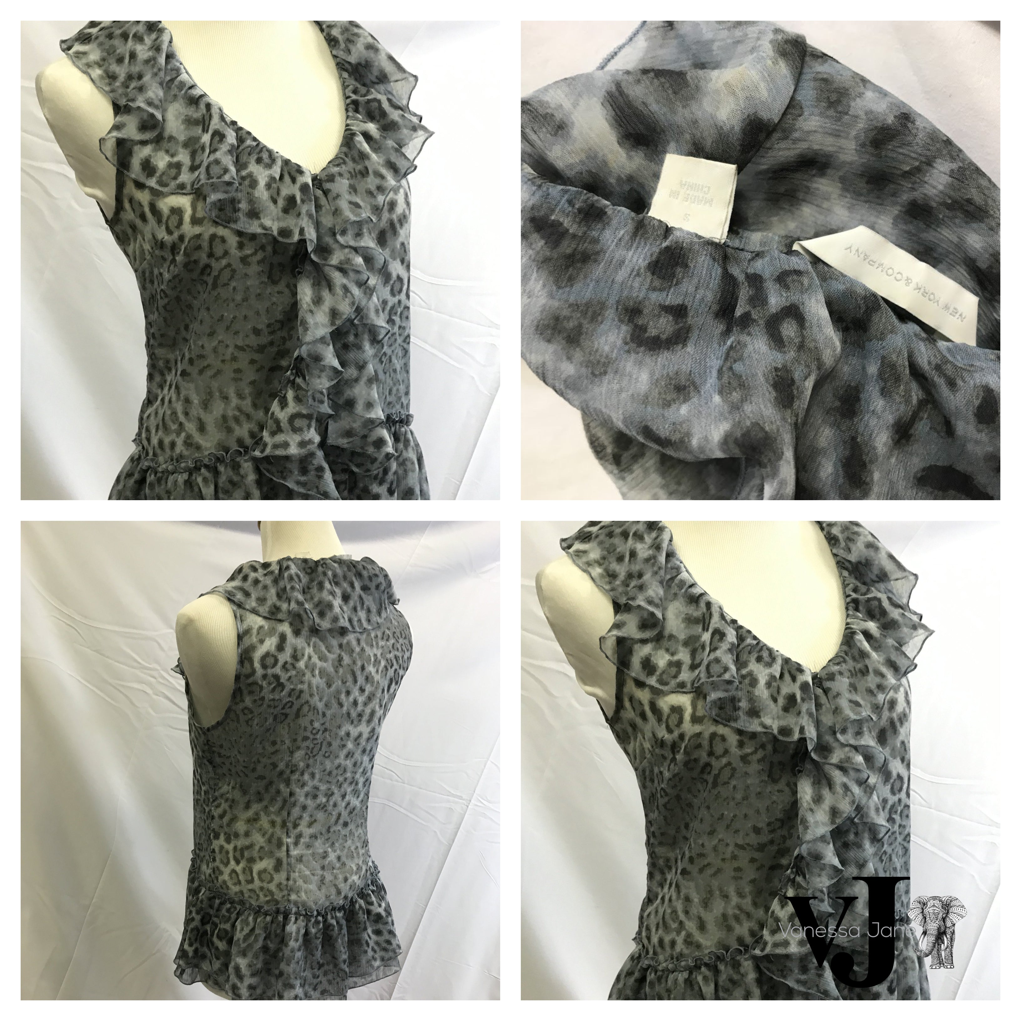 New York and company blouse see thru blue cheetah print, Size Small