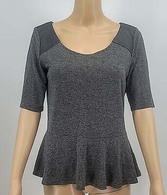 Express Womens Gray Pullover Peplum Top W Faux Leather Shoulders Size M