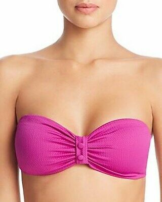 Red Carter Button-Detail Textured Bandeau Bikini Top