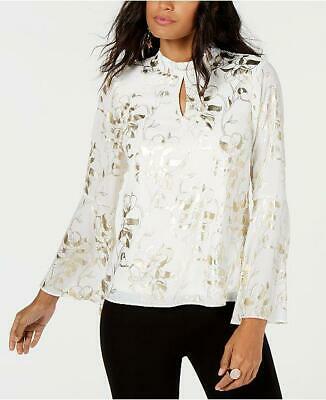 Thalia Sodi Metallic-Print Bell-Sleeve Top