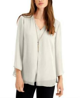 Jm Collection Solid V-Neck Necklace Top, Size Medium