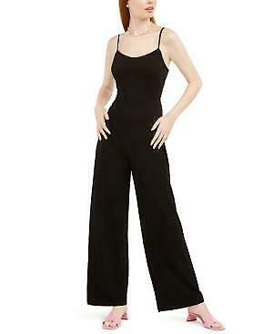 Teeze Me Womens Black Spaghetti Strap Scoop Neck Jumpsuit, Size 3/4