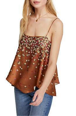 Free People Womens Brown Floral Spaghetti Strap Square Neck Tank Top Size M