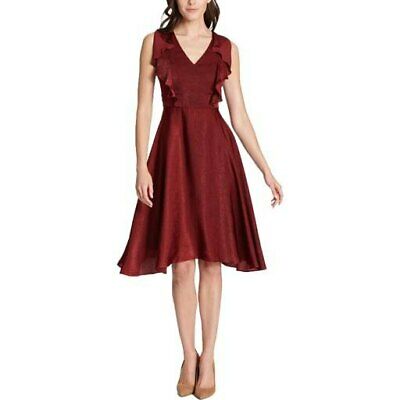 Kensie Womens Ruffle Sleeves Metallic Cocktail Dress, Burgundy, Size 2