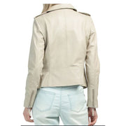 Bod & Christensen Leather Moto Jacket, Bone, Size Medium