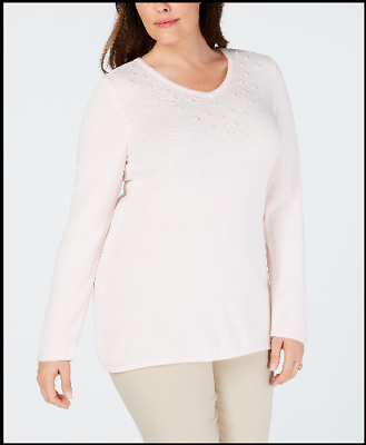 Karen Scott Plus Size Luxesoft Faux-Pearl Sweater, Size 1X