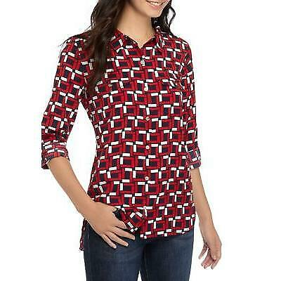 Tommy Hilfiger Womens Printed Collar Button Top, Size XS