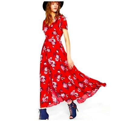 Band of Gypsies Red Floral Tiered Casual Maxi Dress, Size Xs