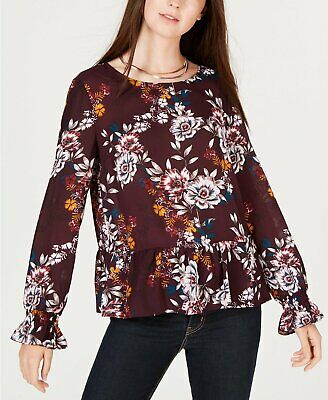 Bcx Juniors Floral Peplum Top,Size XL