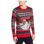 Blizzard Bay Mens Sloth Tree Ugly Christmas Sweater, Red/Grey/Black, Size XL