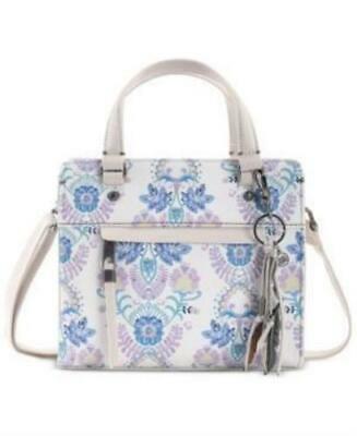 The Sak Alameda Satchel Crossbody Bag Stone Flowing Floral Leather Top Zip