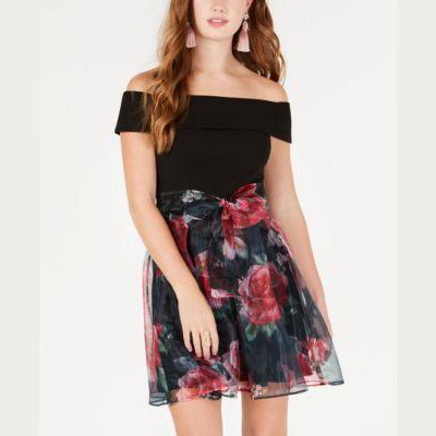 B Darlin Juniors' Off-The-Shoulder Chiffon-Skirt Dress, Size 9/10