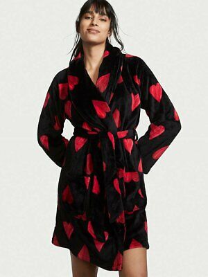 Victorias Secret Short Cozy Robe/Black/Red Size M/L