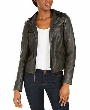 Tommy Hilfiger Leather Women's Zippered Pocketed Bomber Jacket