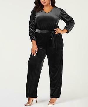 NY Collection Plus Size Belted Velvet Jumpsuit, Size 2X