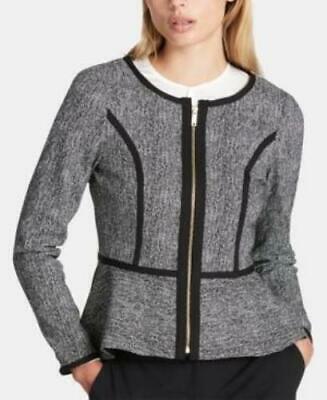 DKNY Petite Collarless Zip-Front Peplum Jacket