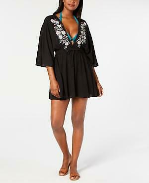 Miken Juniors Embroidered Kimono Cover-up Womens Swimsuit-L/Black