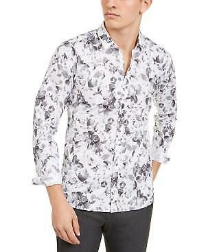 Hugo Boss Mens Extra-Slim Fit Floral Shirt, Open White, Size XL