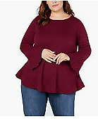 Style & Co Womens Plus Ribbed Trim Ruffled Pullover Sweater