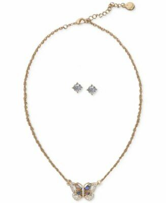 Charter Club Gold-Tone Crystal Butterfly Pendant Necklace and Stud Earrings
