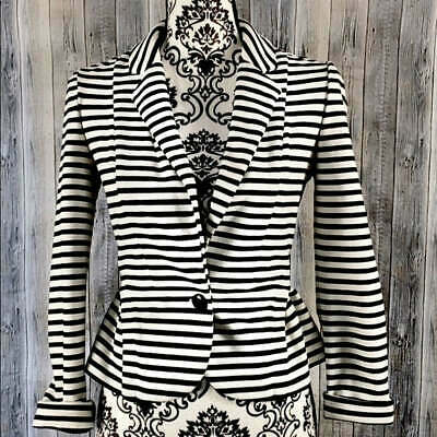 Elle Black and White Striped Structured Blazer, Size Small
