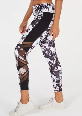 Ideology Printed Mesh-Trimmed Ankle Leggings, Size XL